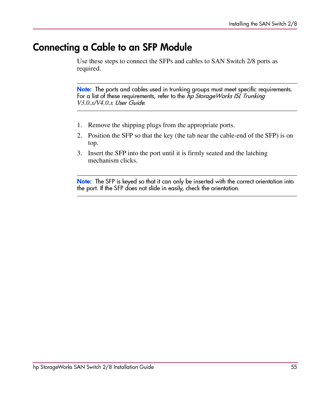 HP AA-RSB6B-TE manual Connecting a Cable to an SFP Module 