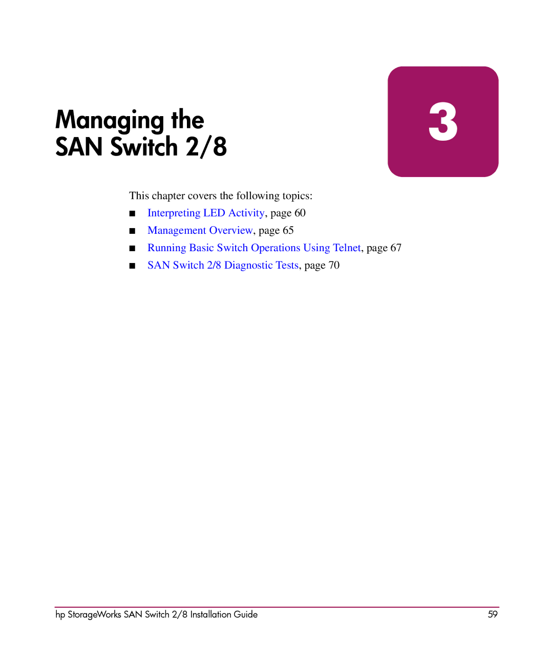 HP AA-RSB6B-TE manual Managing SAN Switch 2/8 