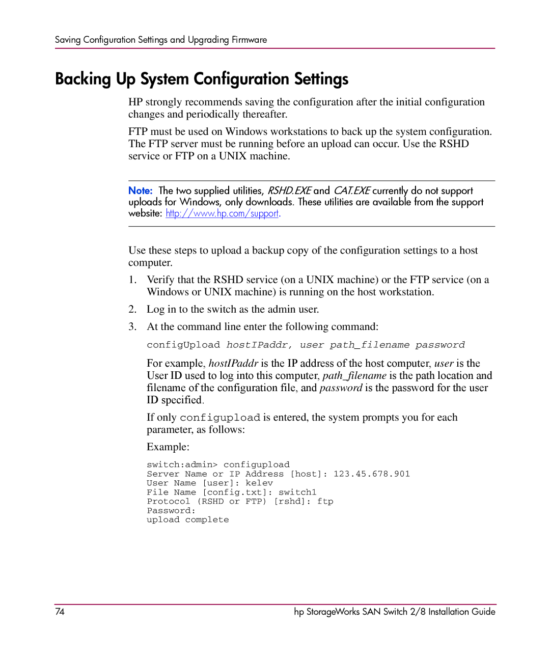 HP AA-RSB6B-TE manual Backing Up System Configuration Settings 