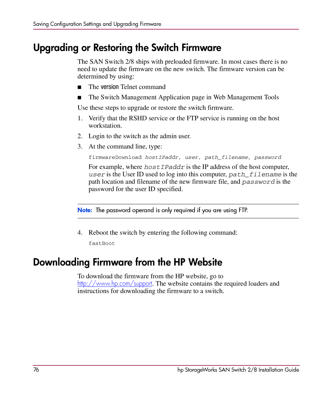 HP AA-RSB6B-TE manual Upgrading or Restoring the Switch Firmware, Downloading Firmware from the HP Website 