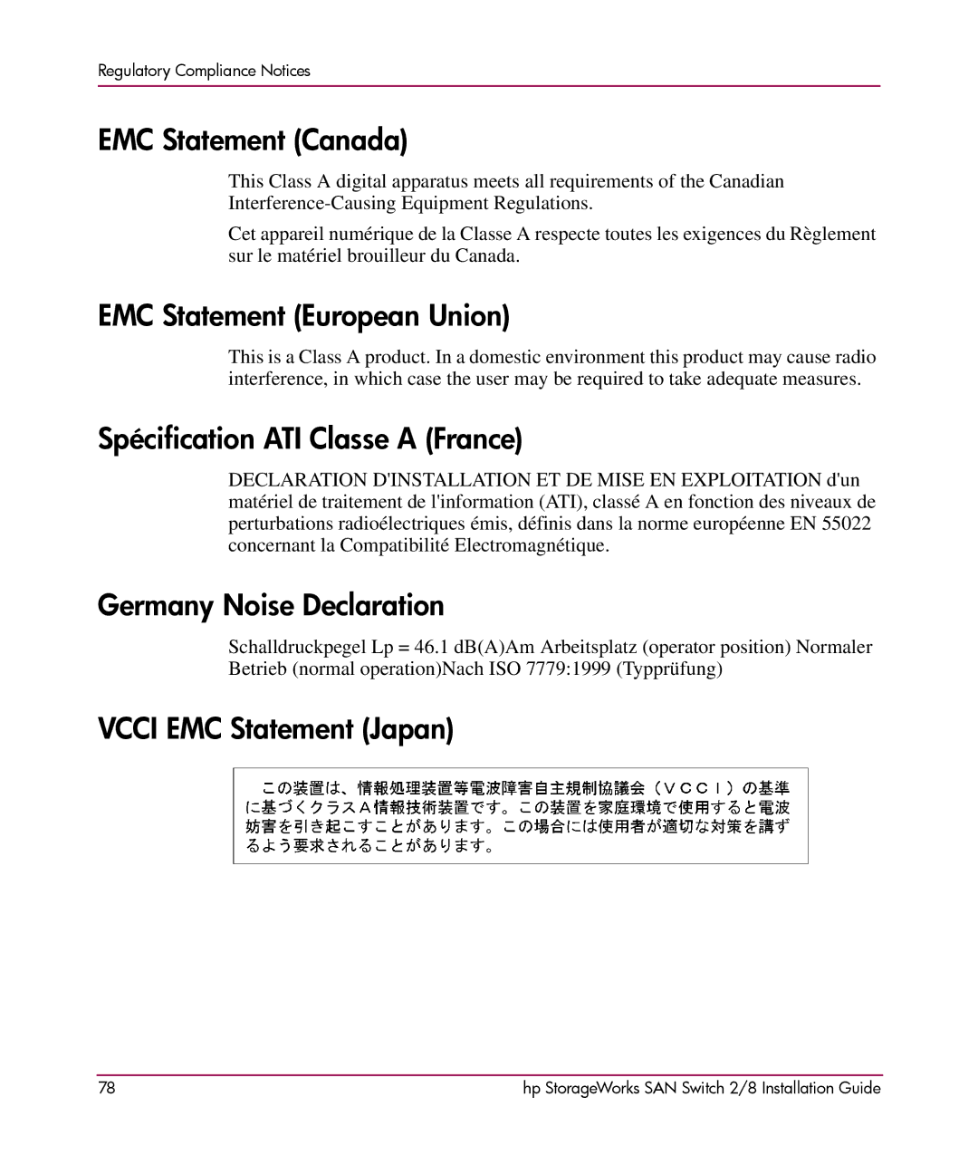 HP AA-RSB6B-TE manual EMC Statement Canada, EMC Statement European Union, Spécification ATI Classe a France 