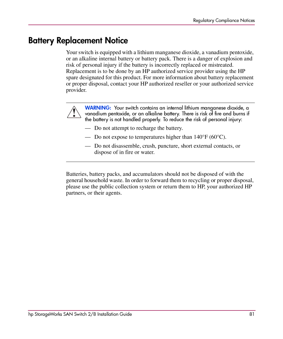 HP AA-RSB6B-TE manual Battery Replacement Notice 