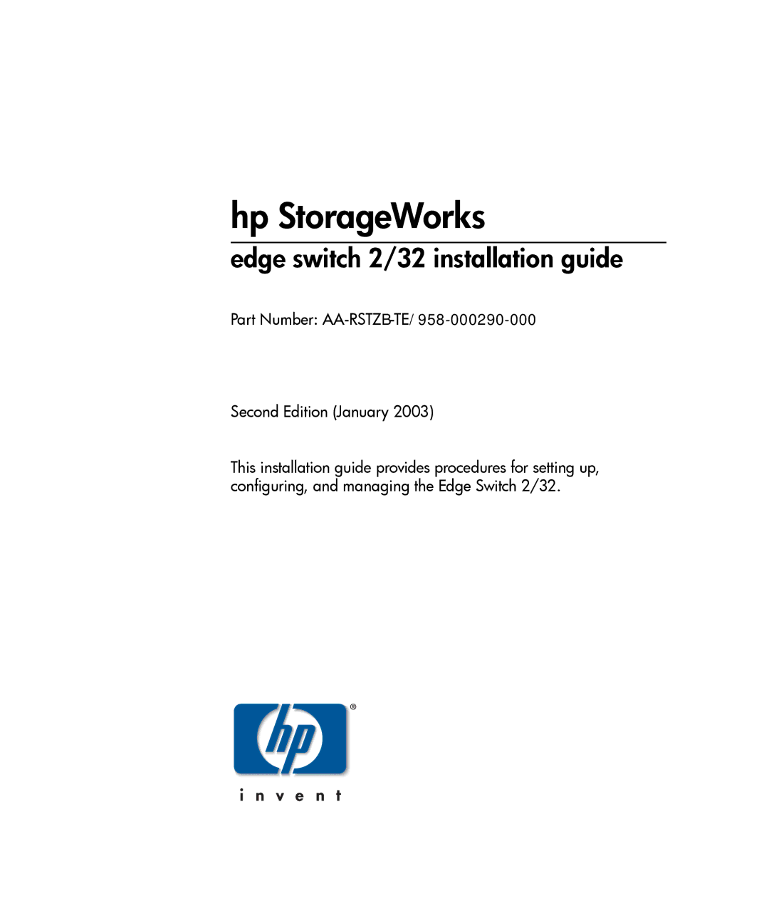 HP 958-000290-000, AA-RSTZB-TE manual Hp StorageWorks 