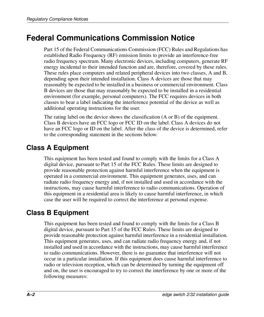 HP AA-RSTZB-TE, 958-000290-000 manual Federal Communications Commission Notice, Class a Equipment, Class B Equipment 