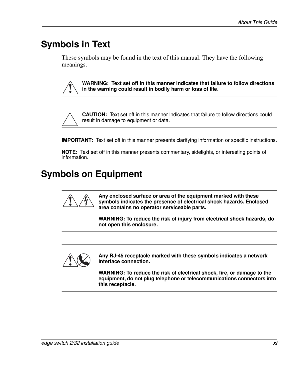 HP 958-000290-000, AA-RSTZB-TE manual Symbols in Text, Symbols on Equipment 