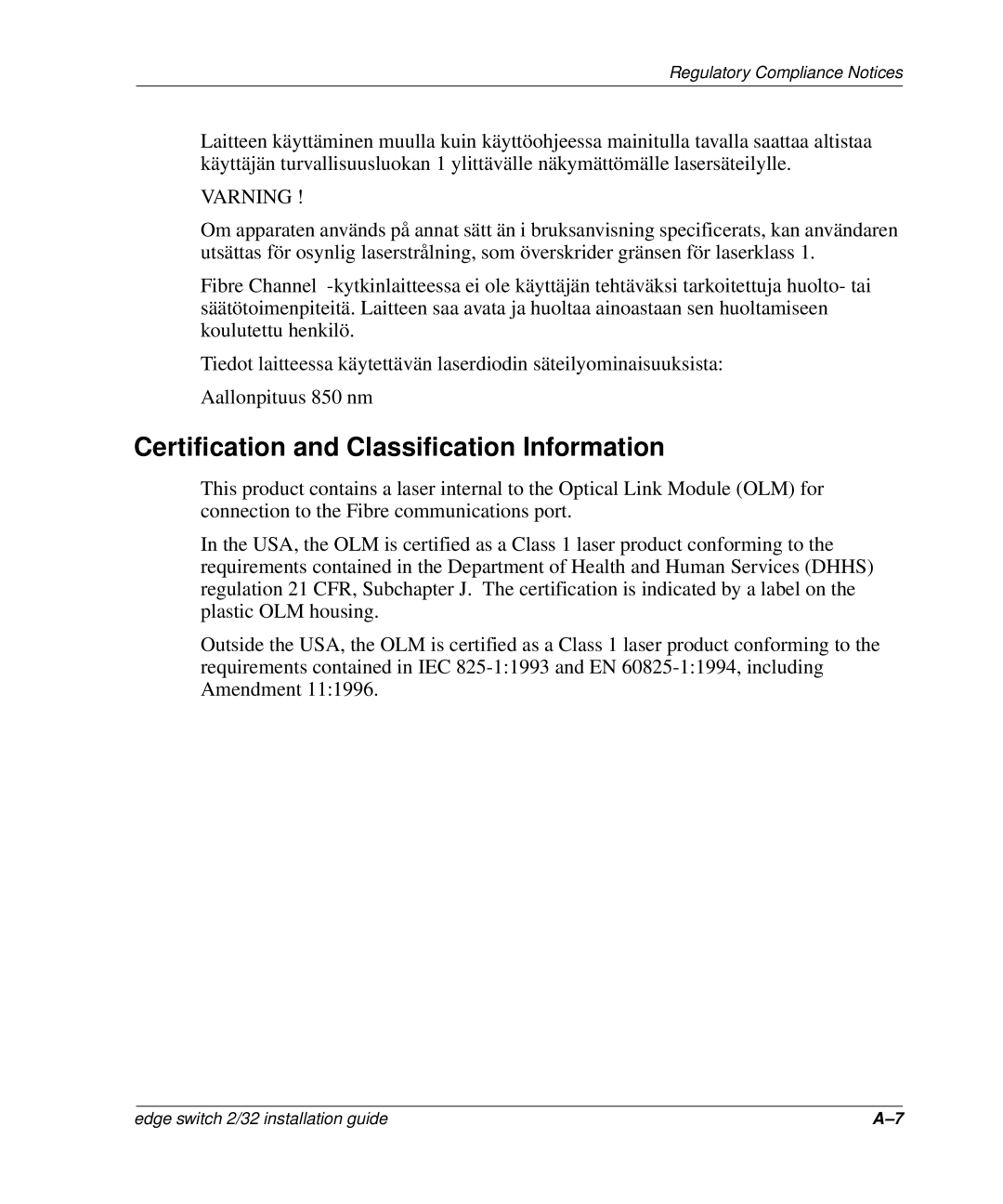 HP 958-000290-000, AA-RSTZB-TE manual Certification and Classification Information, Varning 