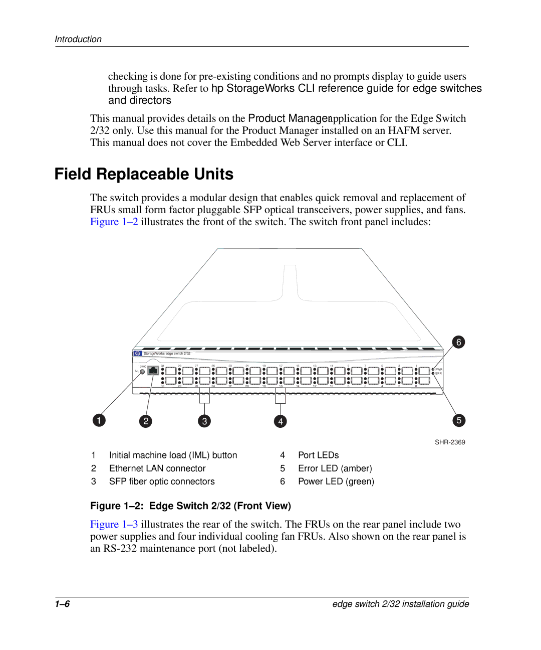 HP AA-RSTZB-TE, 958-000290-000 manual Field Replaceable Units, Edge Switch 2/32 Front View 