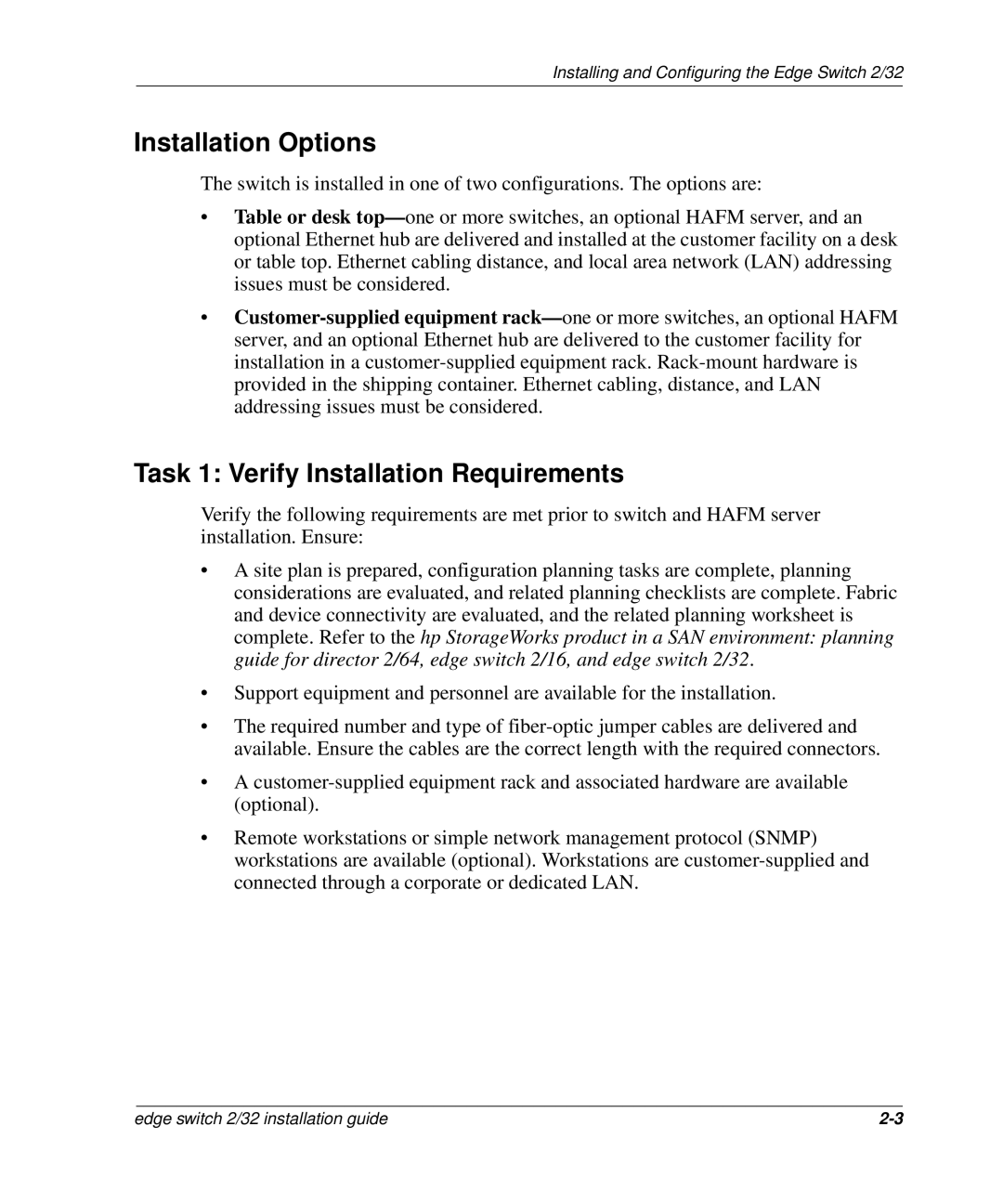 HP 958-000290-000, AA-RSTZB-TE manual Installation Options, Task 1 Verify Installation Requirements 