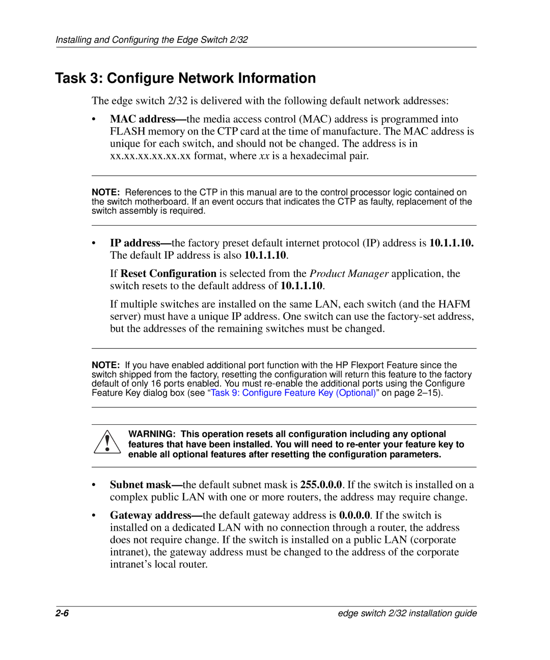 HP AA-RSTZB-TE, 958-000290-000 manual Task 3 Configure Network Information 