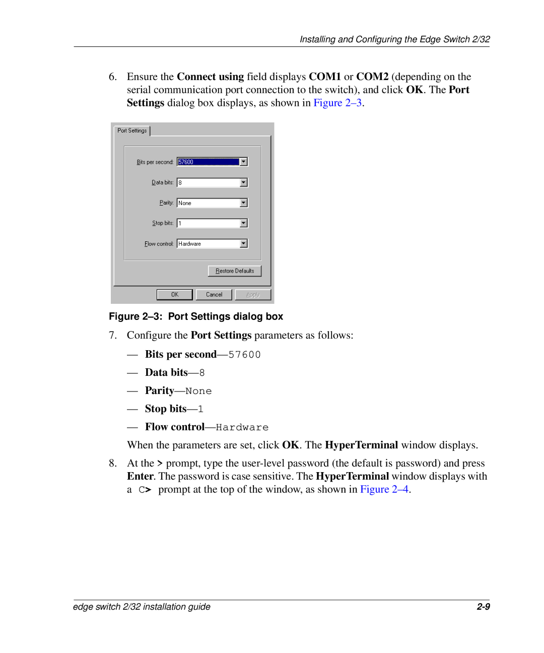 HP 958-000290-000, AA-RSTZB-TE manual Configure the Port Settings parameters as follows 