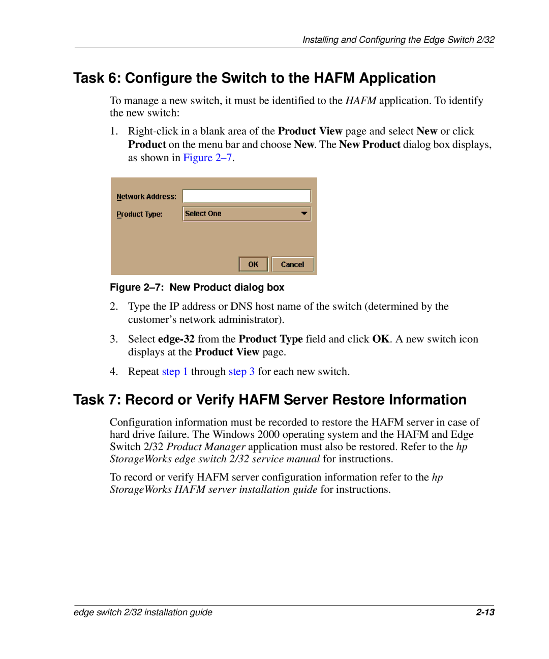 HP 958-000290-000, AA-RSTZB-TE manual Task 6 Configure the Switch to the Hafm Application 