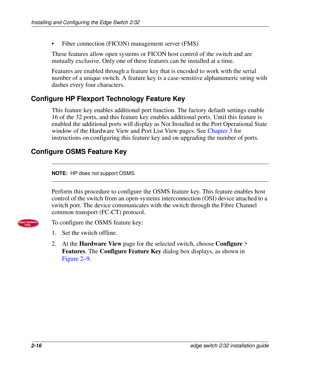 HP AA-RSTZB-TE, 958-000290-000 manual Configure HP Flexport Technology Feature Key, Configure Osms Feature Key 