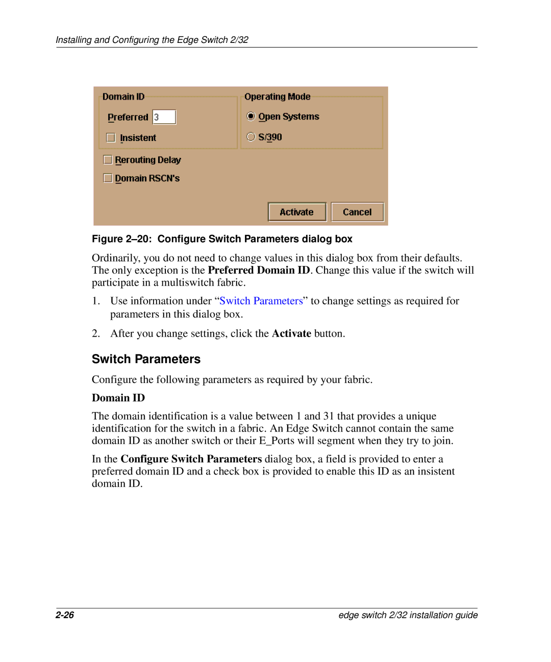 HP AA-RSTZB-TE, 958-000290-000 manual Switch Parameters, Domain ID 