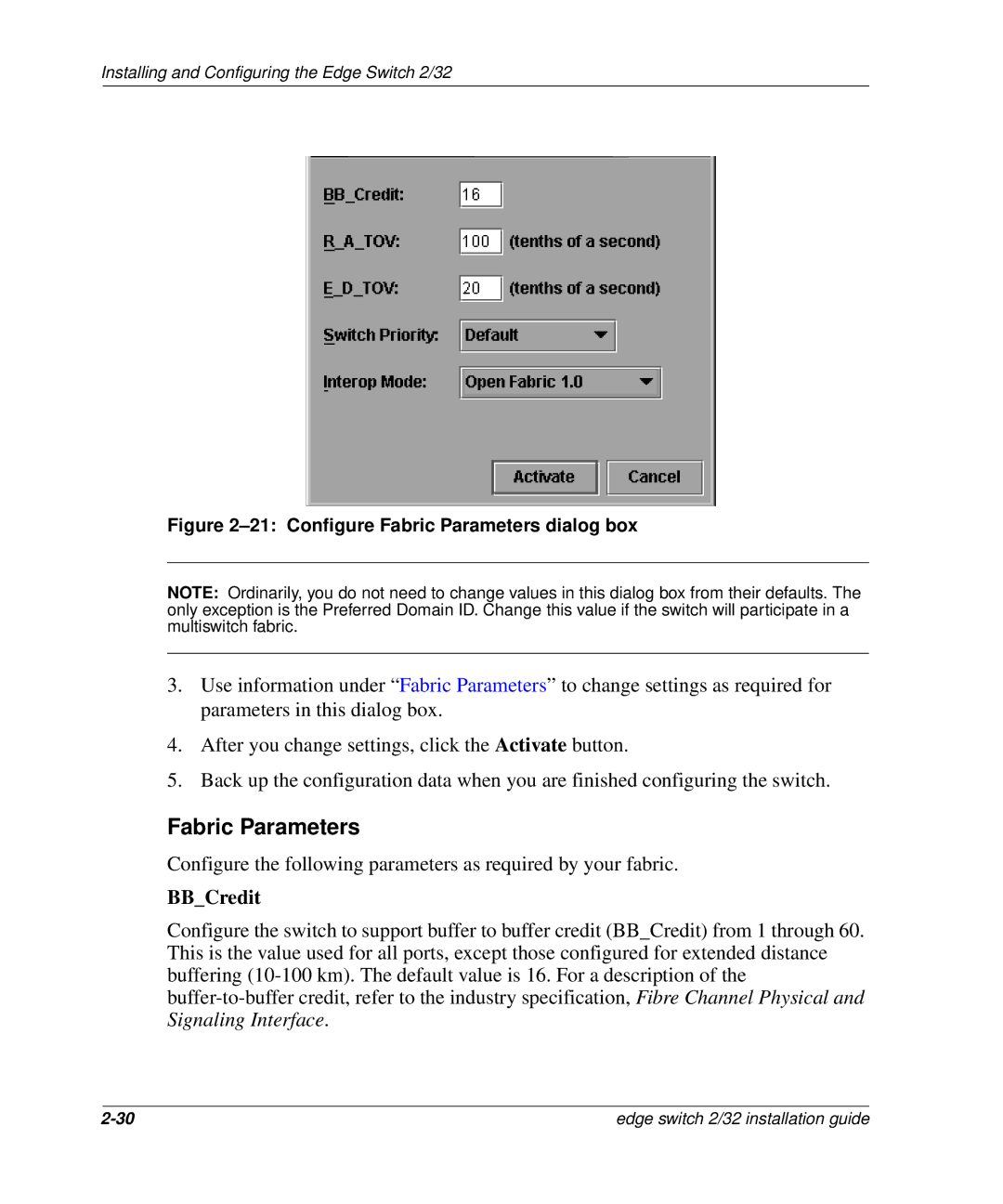 HP AA-RSTZB-TE, 958-000290-000 manual Fabric Parameters, BBCredit 