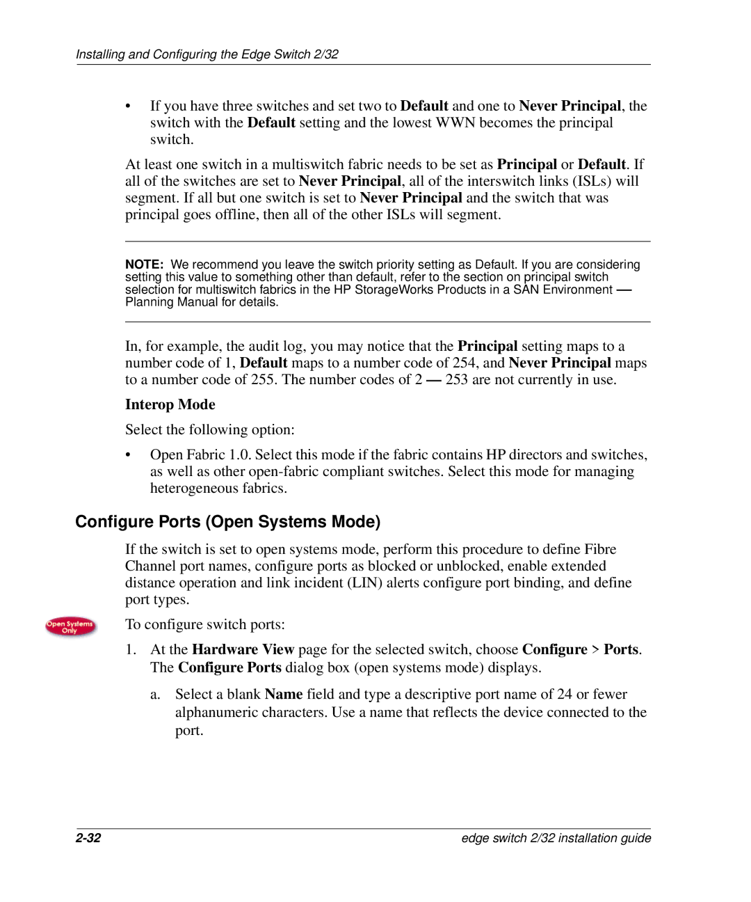 HP AA-RSTZB-TE, 958-000290-000 manual Configure Ports Open Systems Mode, Interop Mode 