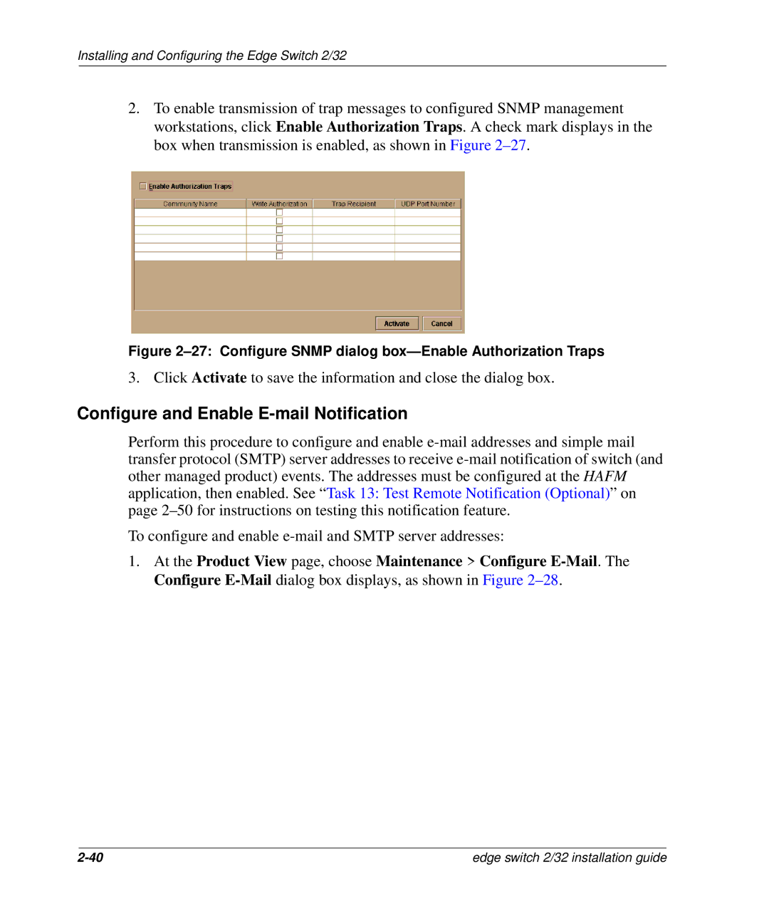 HP AA-RSTZB-TE manual Configure and Enable E-mail Notification, Configure Snmp dialog box-Enable Authorization Traps 