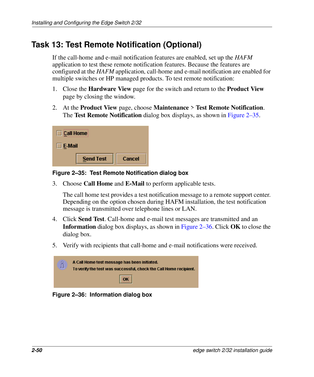 HP AA-RSTZB-TE, 958-000290-000 manual Task 13 Test Remote Notification Optional, Test Remote Notification dialog box 