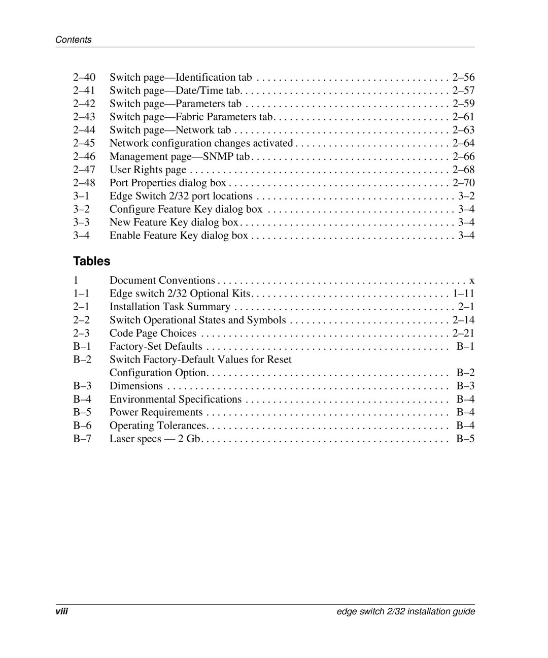 HP AA-RSTZB-TE, 958-000290-000 manual Tables, Switch Factory-Default Values for Reset 