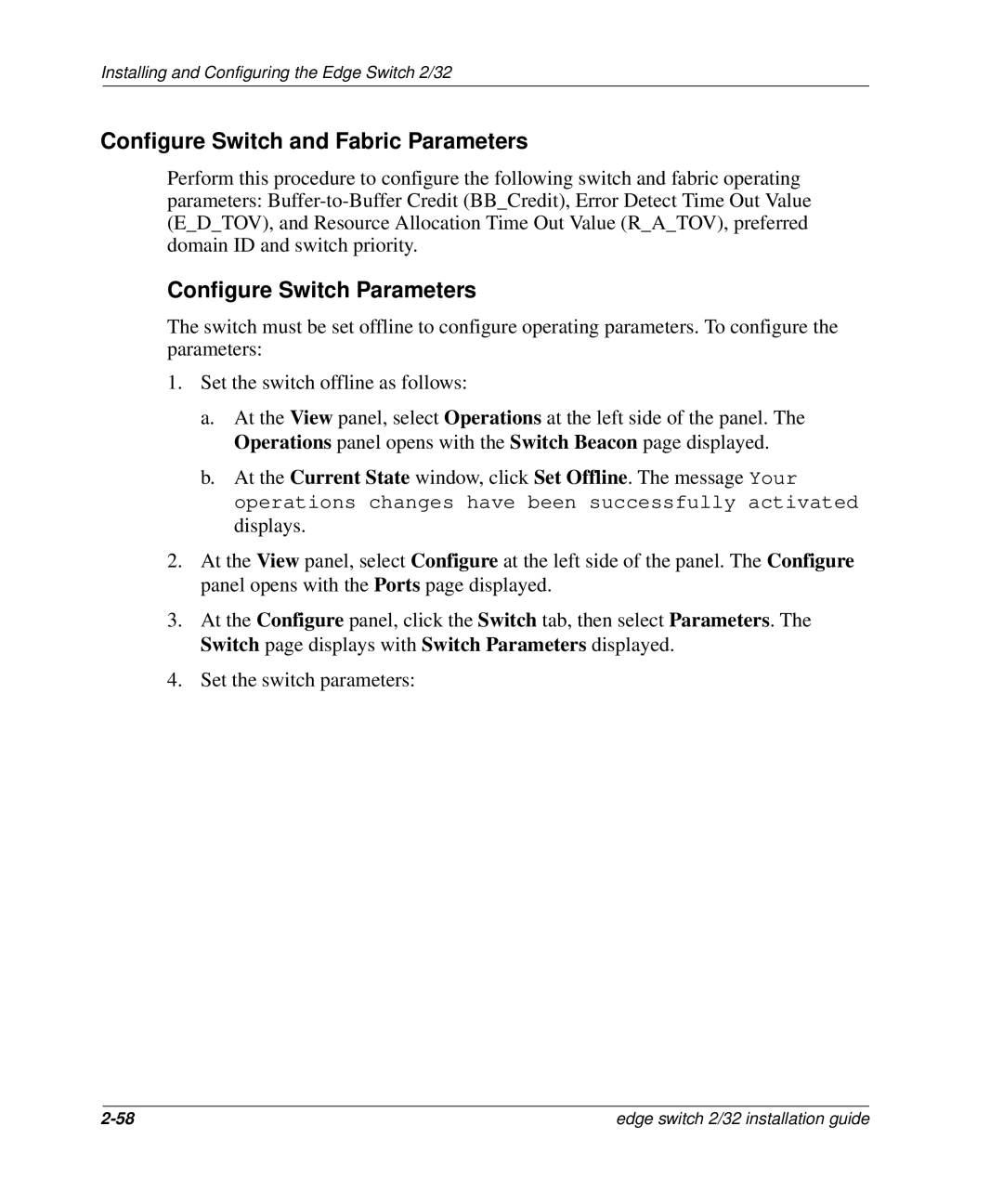 HP AA-RSTZB-TE, 958-000290-000 manual Configure Switch and Fabric Parameters, Configure Switch Parameters 