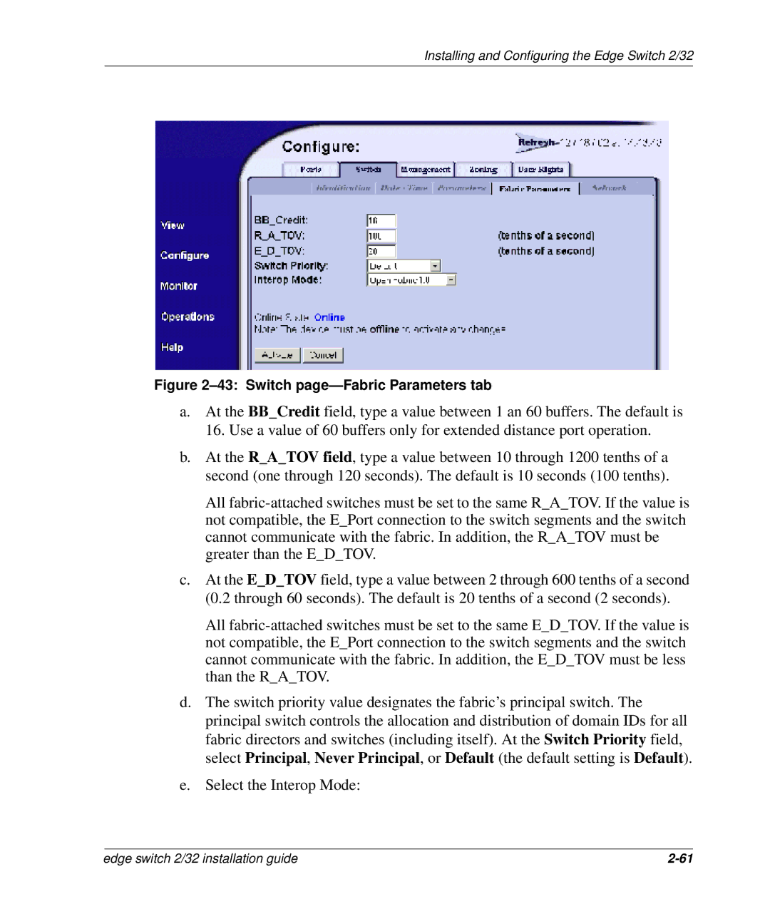 HP 958-000290-000, AA-RSTZB-TE manual Switch page-Fabric Parameters tab 