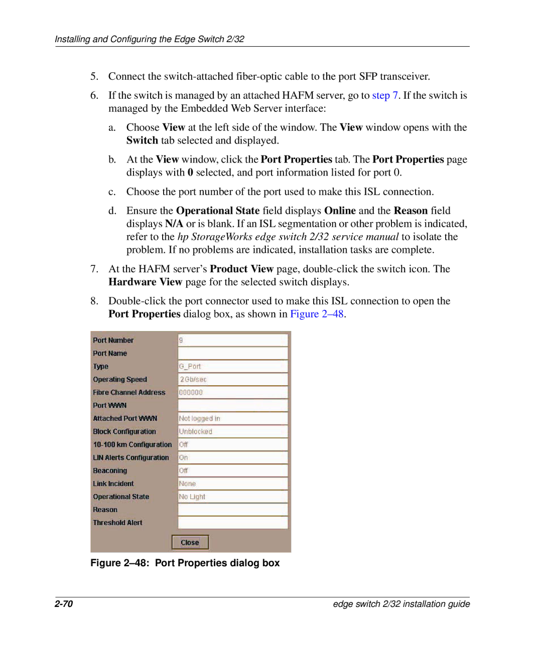 HP AA-RSTZB-TE, 958-000290-000 manual Port Properties dialog box 