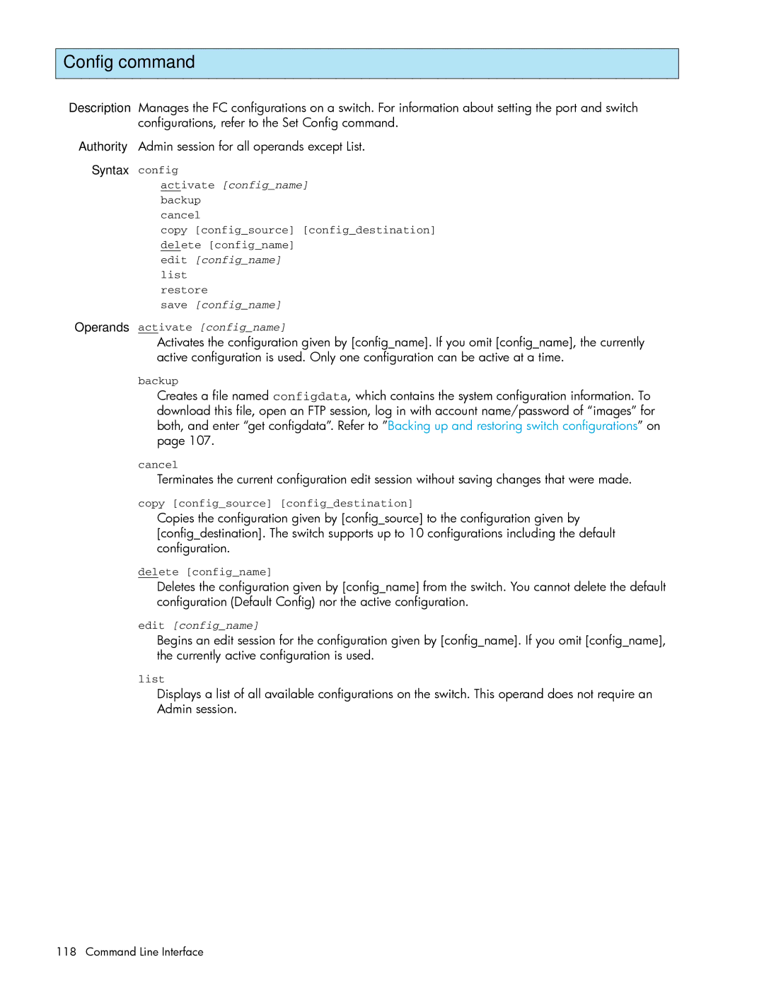 HP AA-RW20A-TE manual Config command 