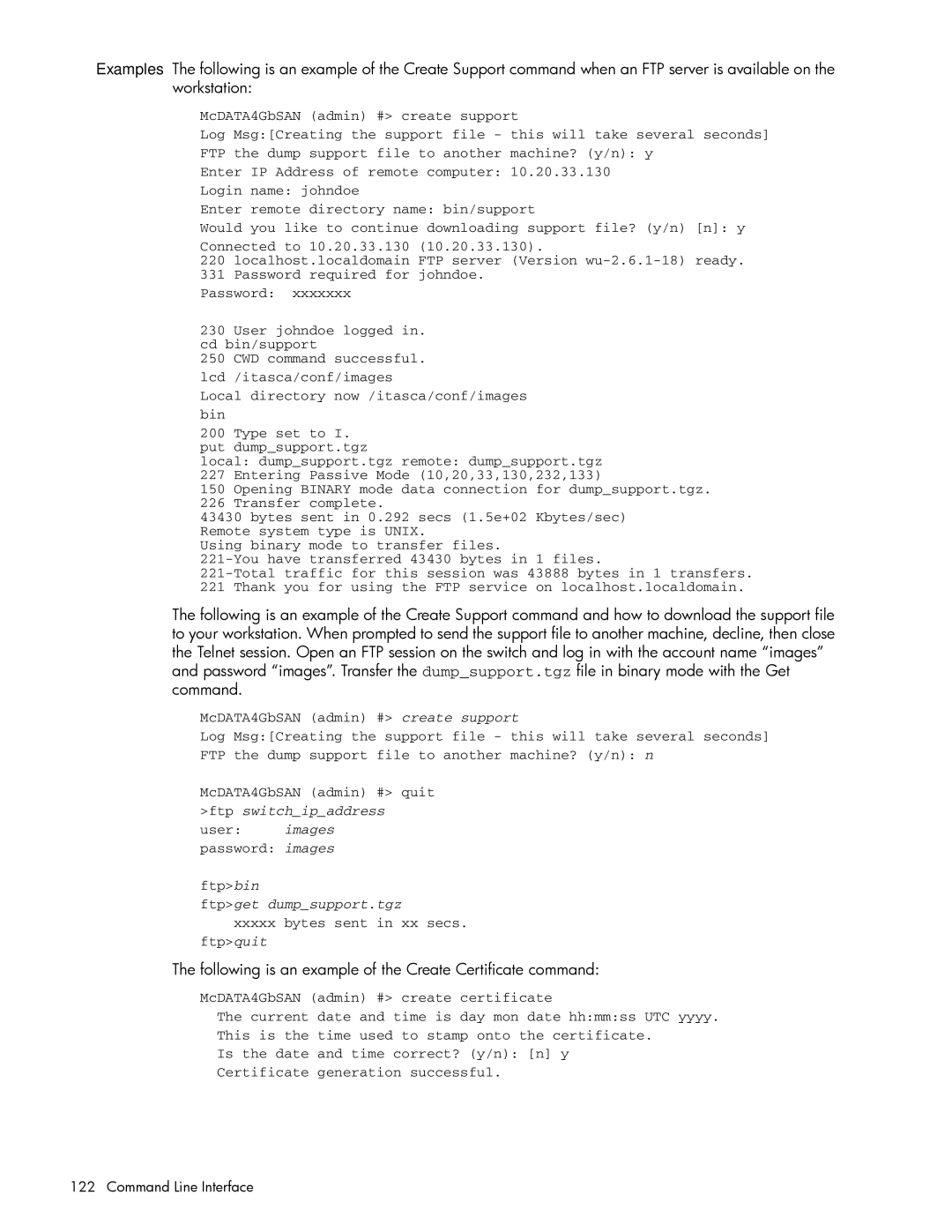 HP AA-RW20A-TE manual Following is an example of the Create Certificate command 