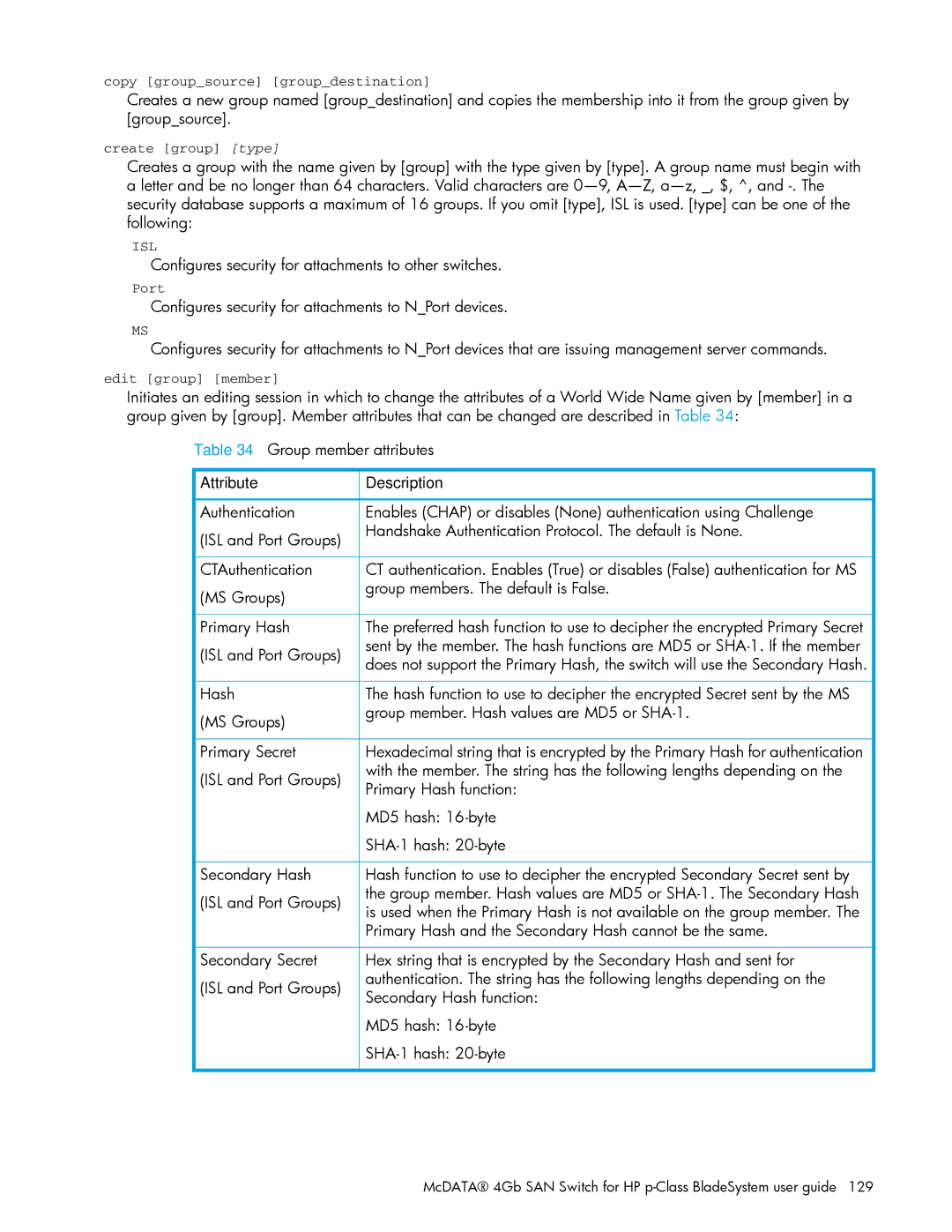 HP AA-RW20A-TE manual Configures security for attachments to other switches 