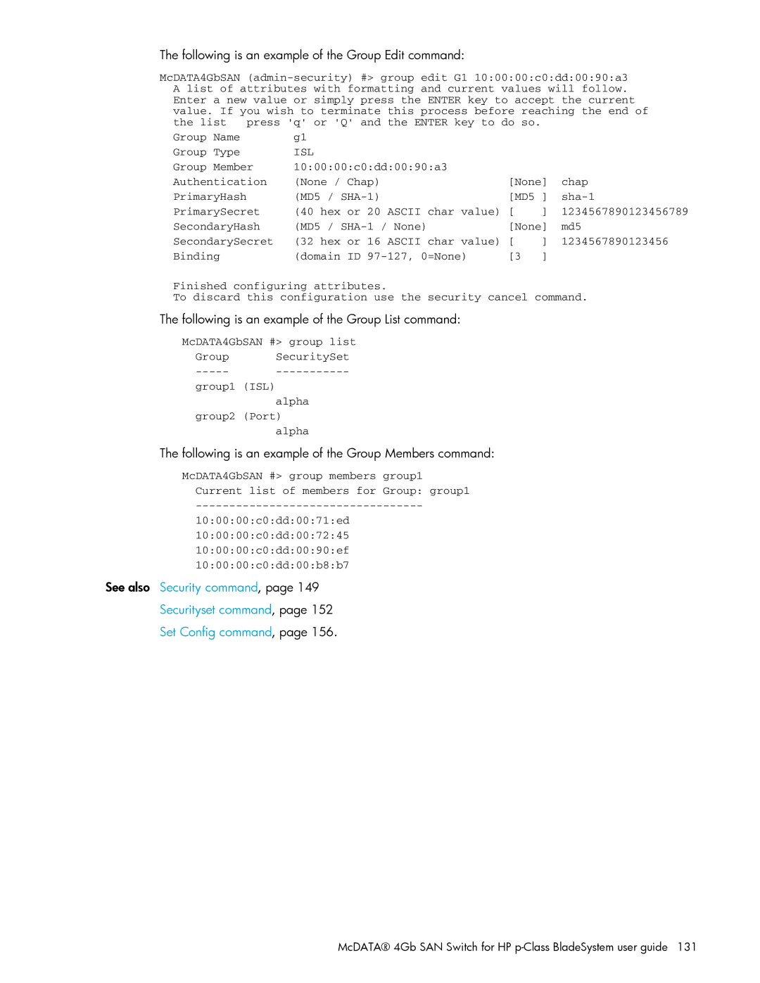 HP AA-RW20A-TE manual Following is an example of the Group Edit command, Following is an example of the Group List command 