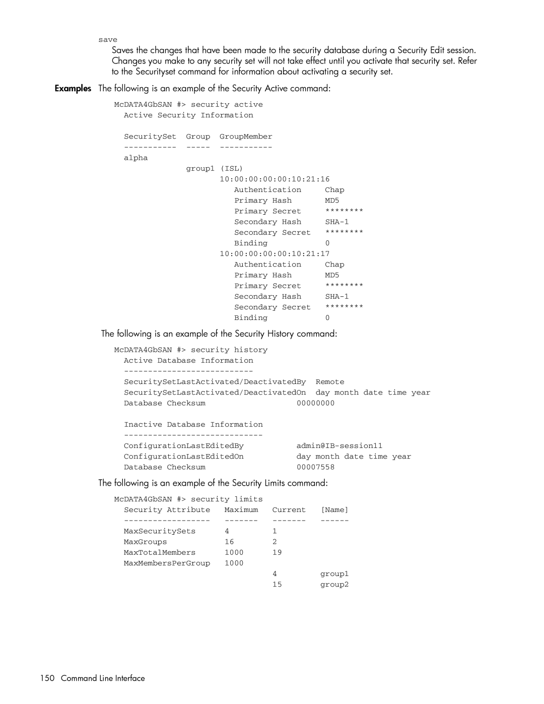 HP AA-RW20A-TE manual Following is an example of the Security History command 