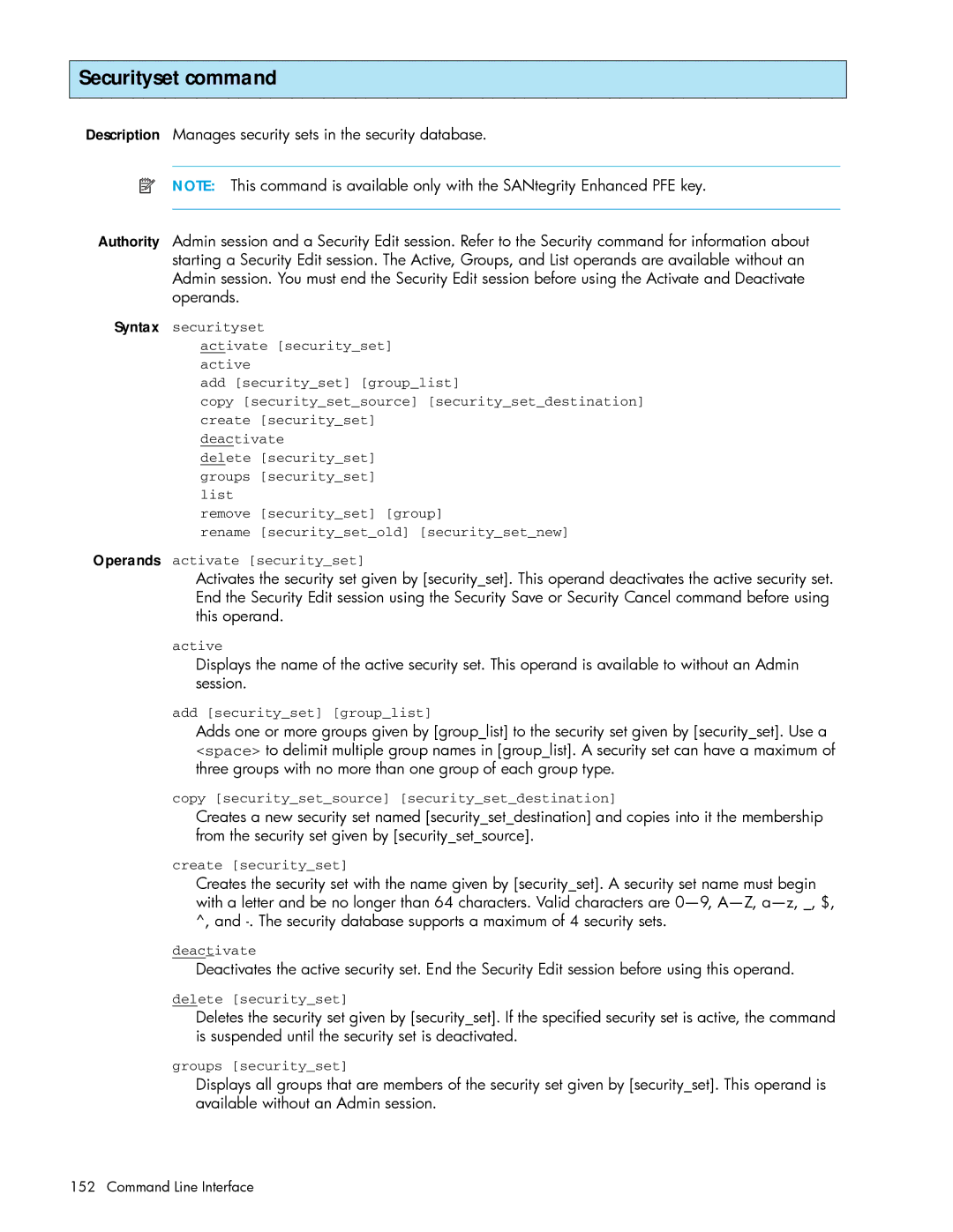 HP AA-RW20A-TE manual Securityset command 