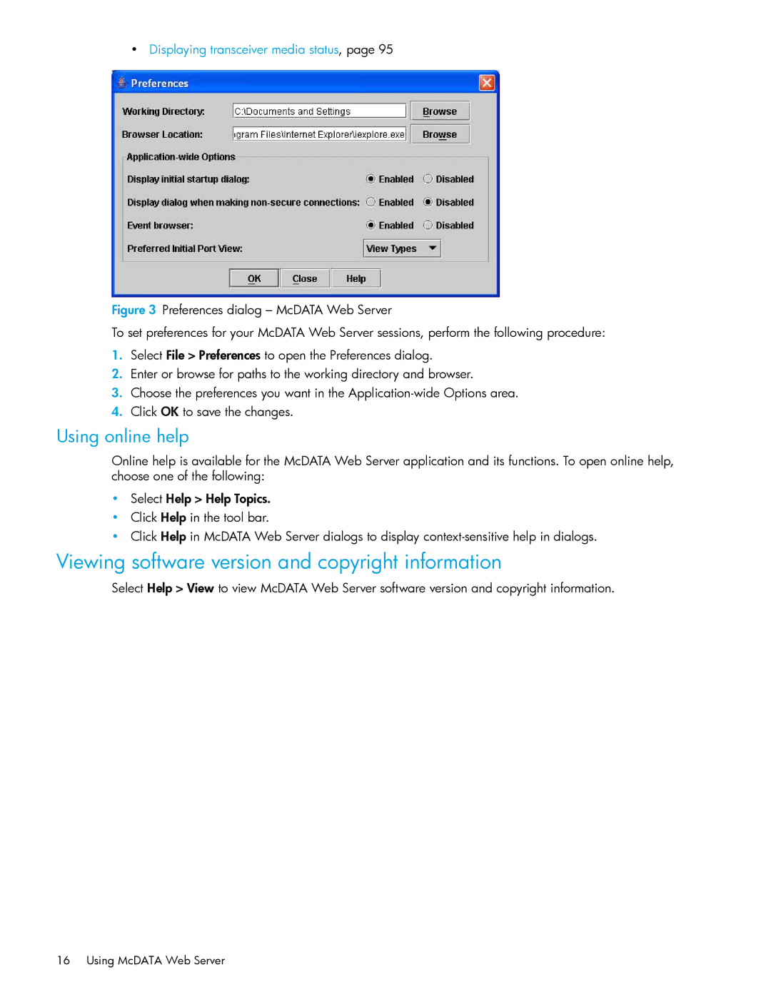 HP AA-RW20A-TE manual Viewing software version and copyright information, Using online help 