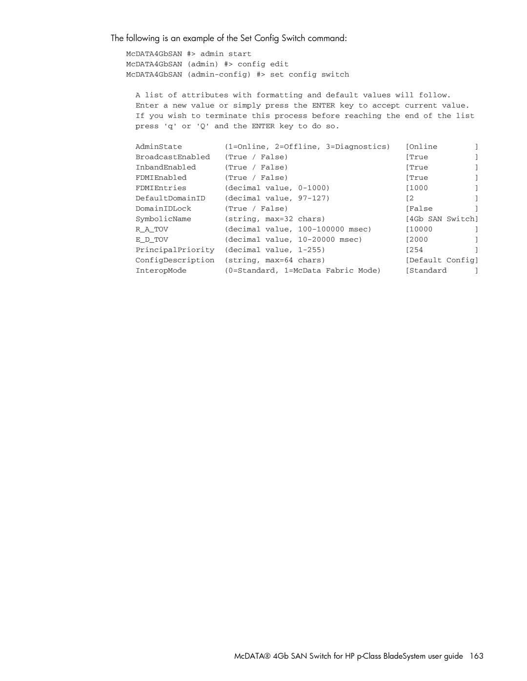 HP AA-RW20A-TE manual Following is an example of the Set Config Switch command, Edtov 