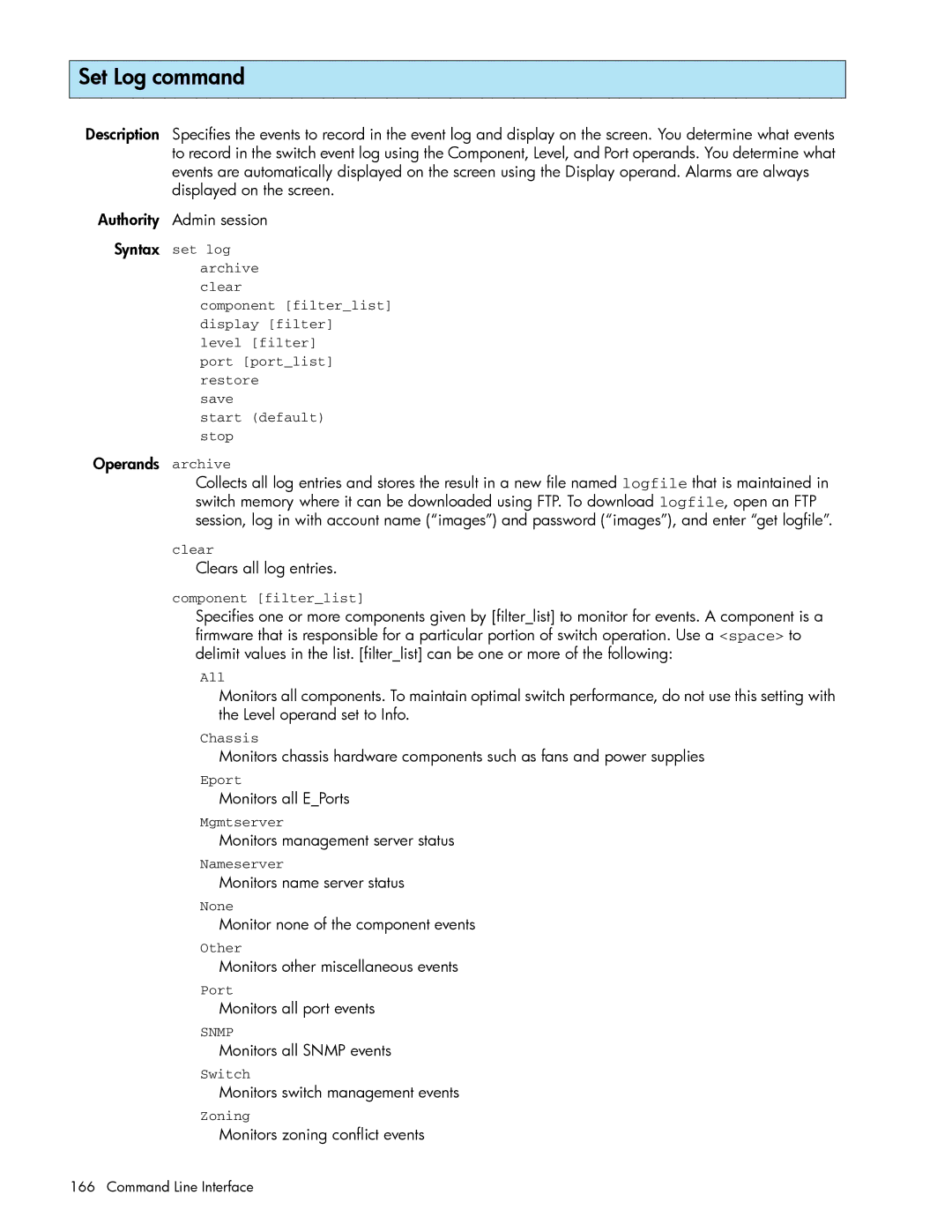 HP AA-RW20A-TE manual Set Log command 