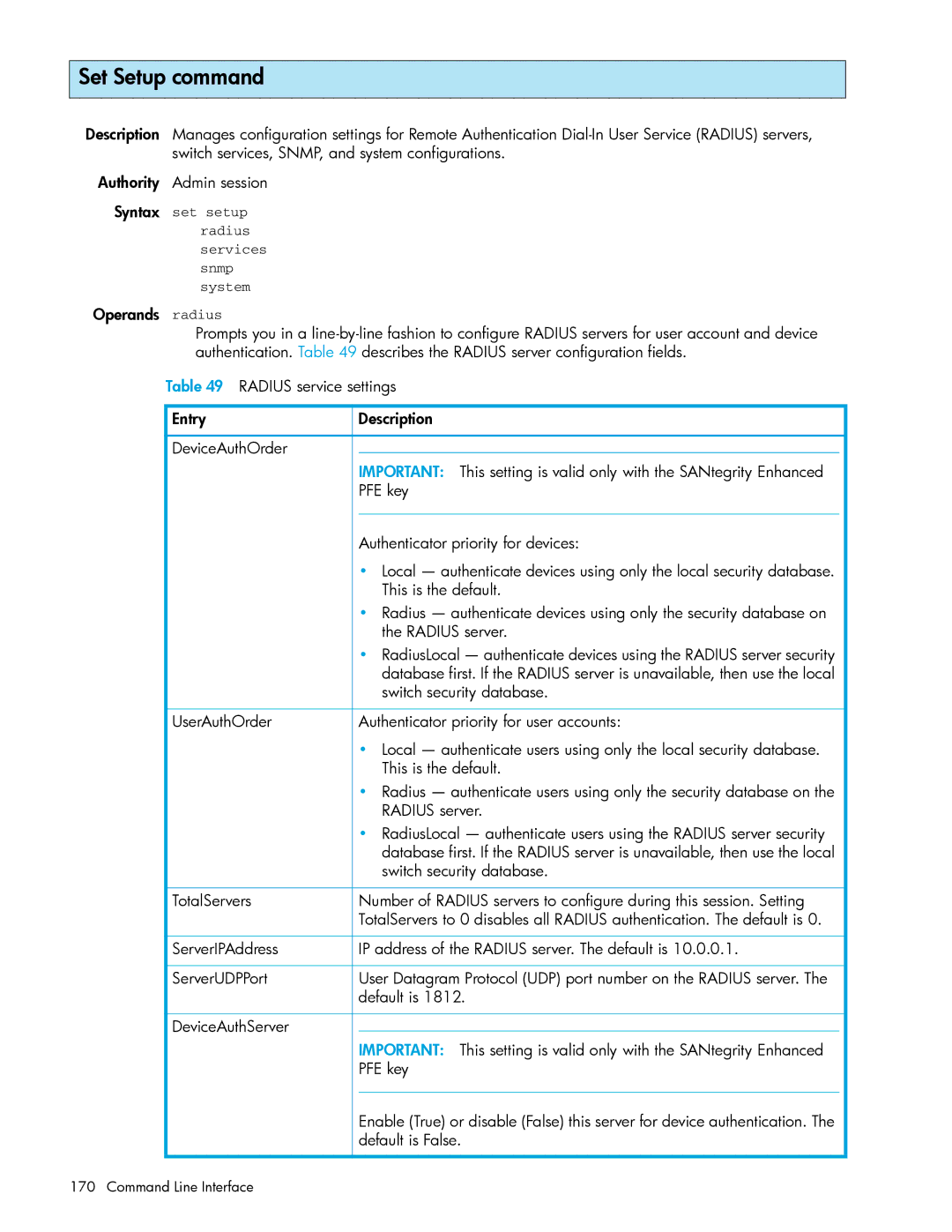 HP AA-RW20A-TE manual Set Setup command, Default is False 