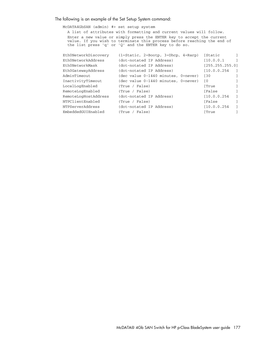 HP AA-RW20A-TE manual Following is an example of the Set Setup System command 