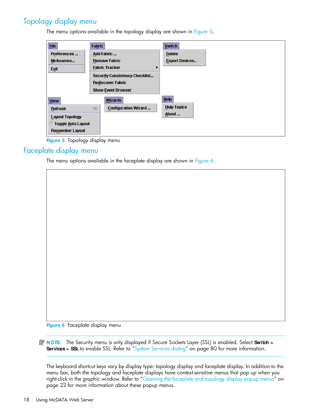 HP AA-RW20A-TE manual Topology display menu, Faceplate display menu 