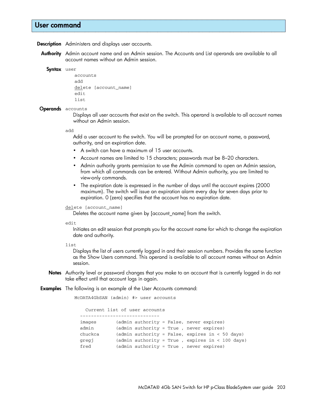 HP AA-RW20A-TE manual User command 