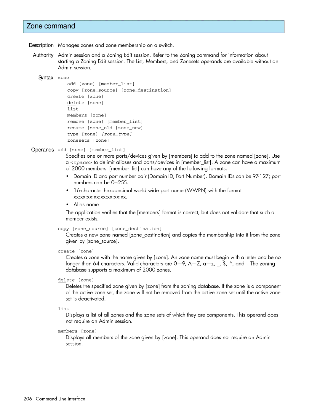 HP AA-RW20A-TE manual Zone command 