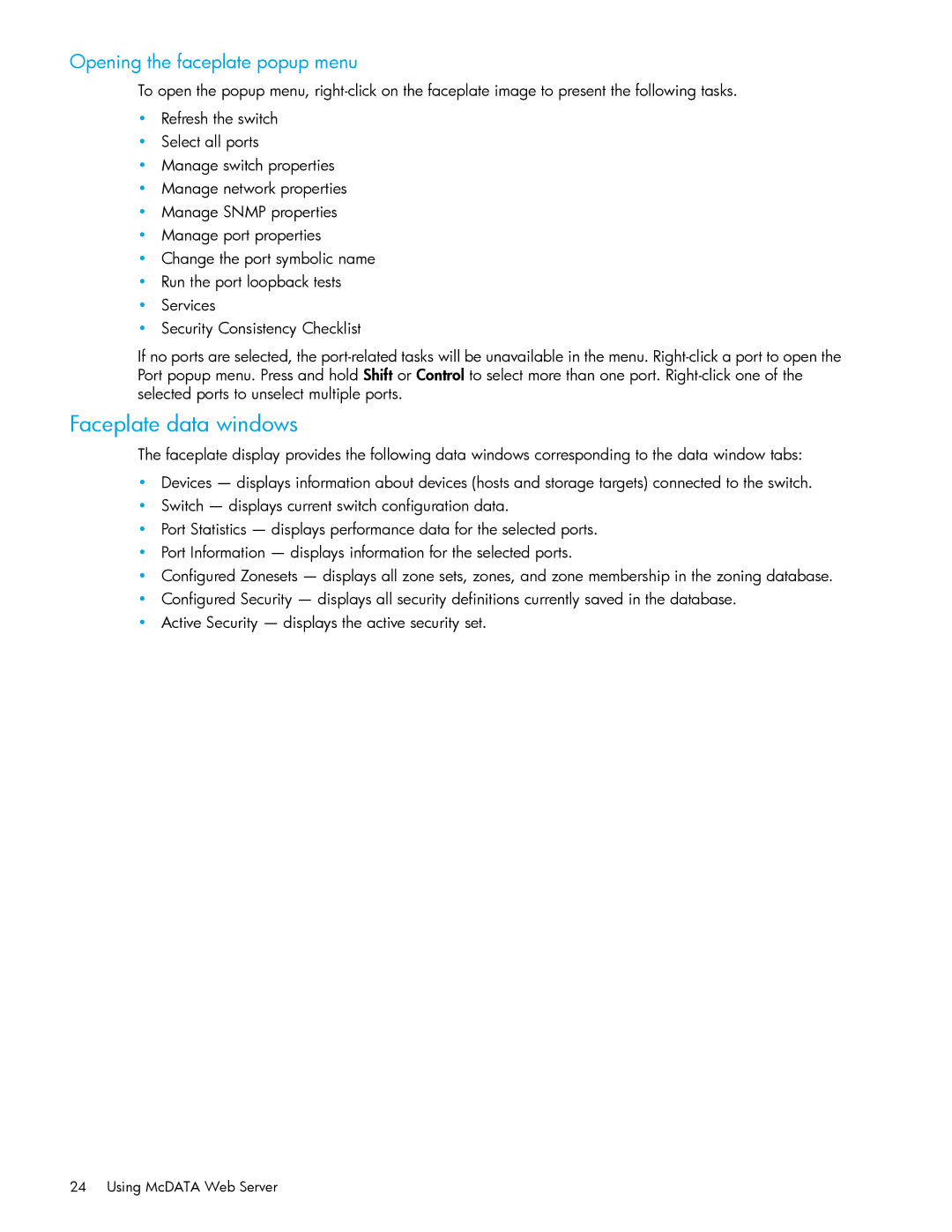 HP AA-RW20A-TE manual Faceplate data windows, Opening the faceplate popup menu 