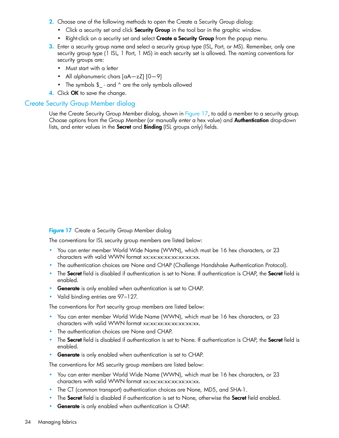 HP AA-RW20A-TE manual Create Security Group Member dialog 