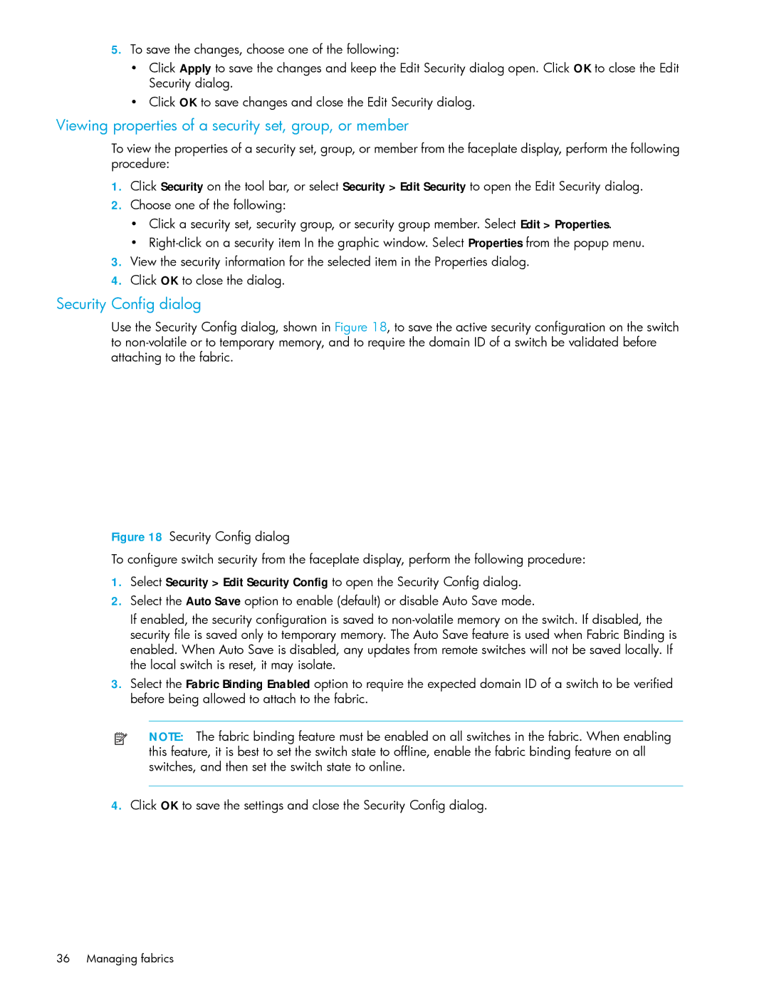 HP AA-RW20A-TE manual Viewing properties of a security set, group, or member, Security Config dialog 