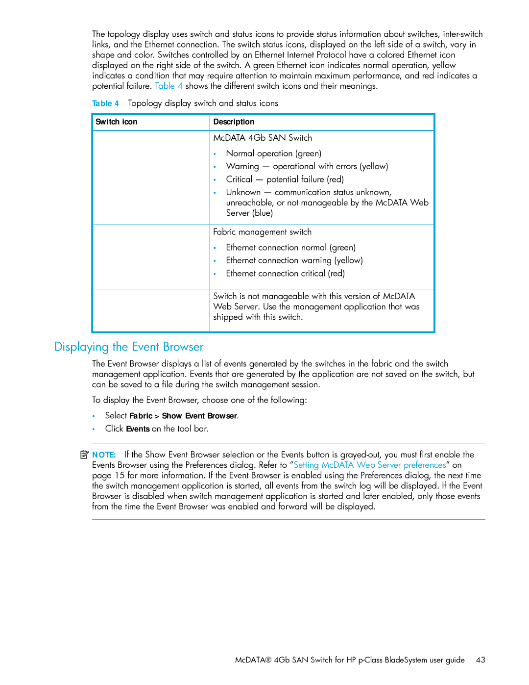 HP AA-RW20A-TE manual Displaying the Event Browser 