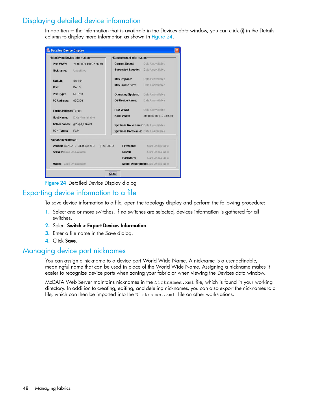 HP AA-RW20A-TE manual Displaying detailed device information, Exporting device information to a file 