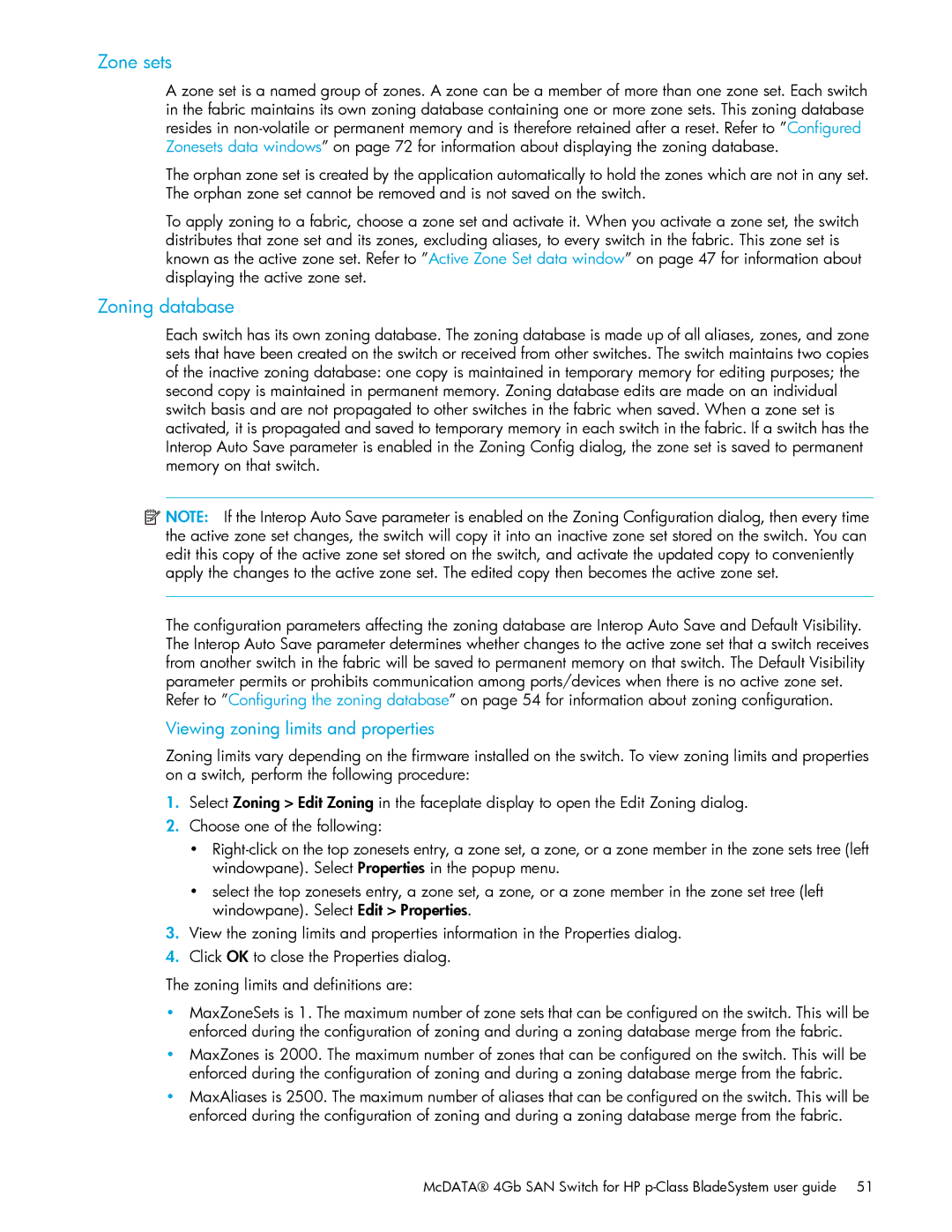 HP AA-RW20A-TE manual Zone sets, Zoning database 