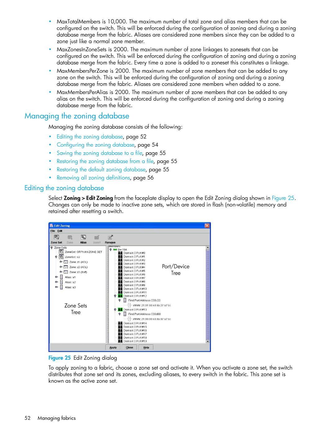 HP AA-RW20A-TE manual Managing the zoning database, Editing the zoning database 