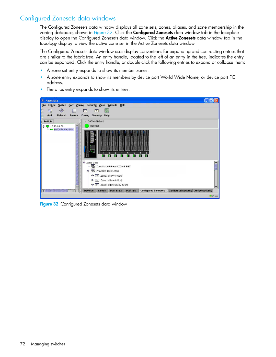 HP AA-RW20A-TE manual Configured Zonesets data windows 