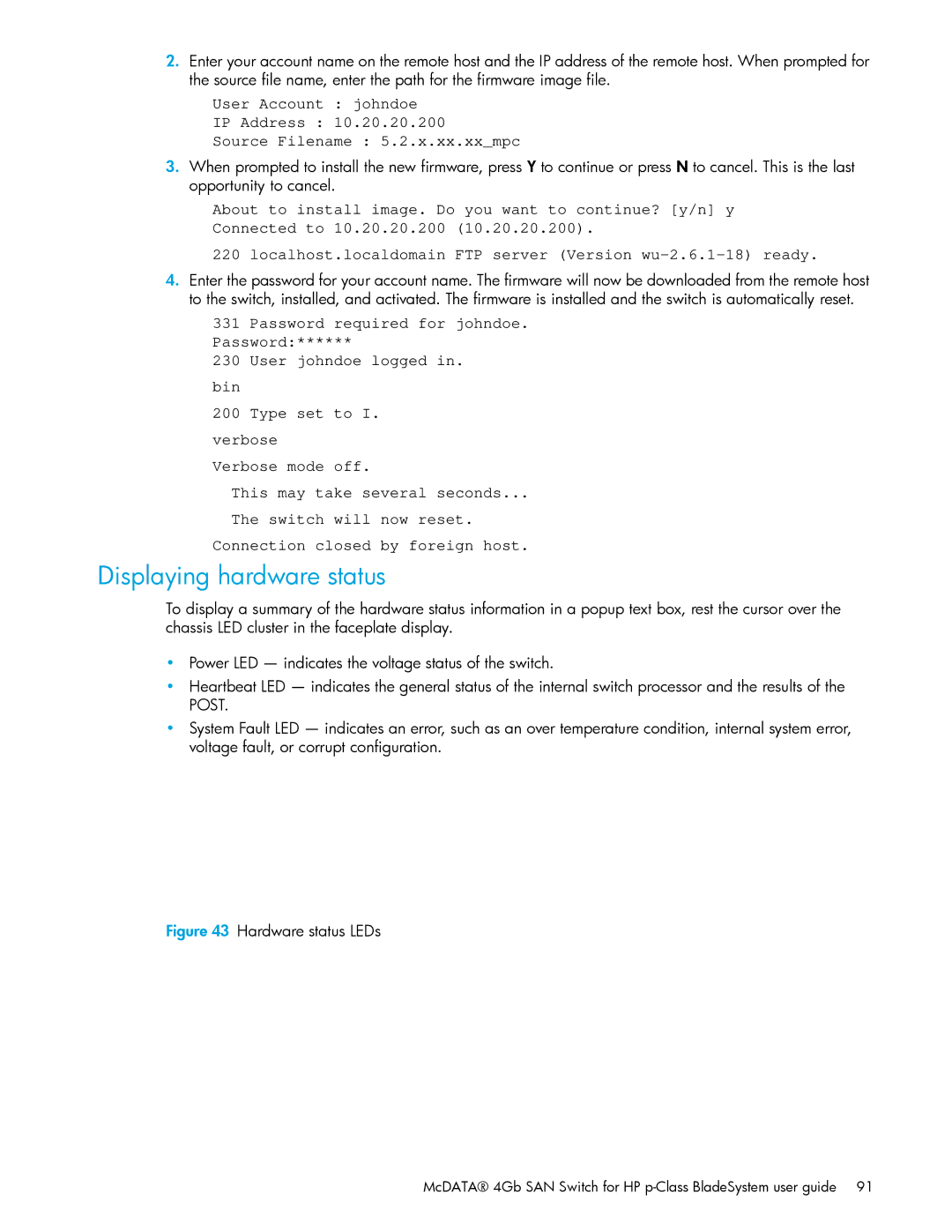 HP AA-RW20A-TE manual Displaying hardware status, Hardware status LEDs 