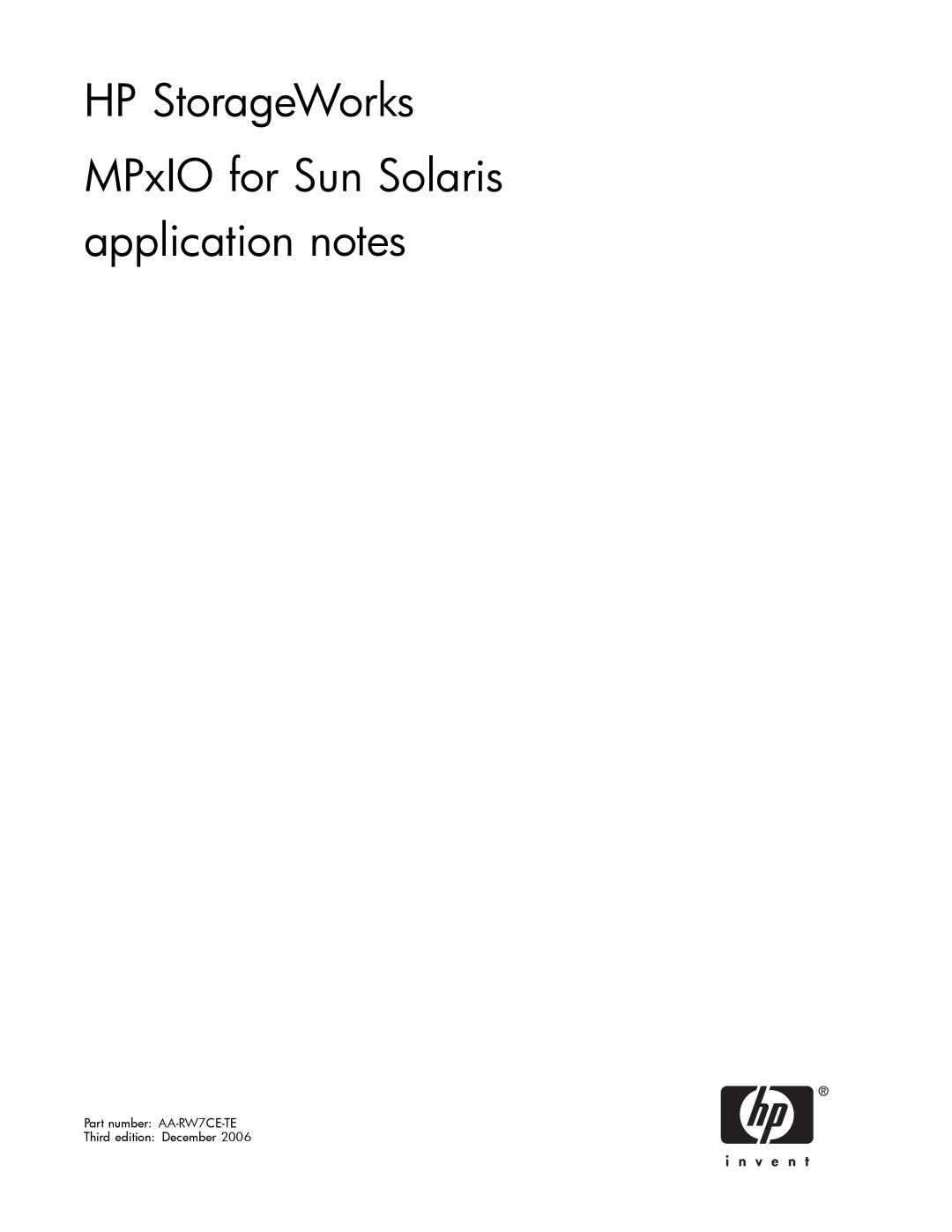 HP AA-RW7CE-TE manual HP StorageWorks MPxIO for Sun Solaris application notes 