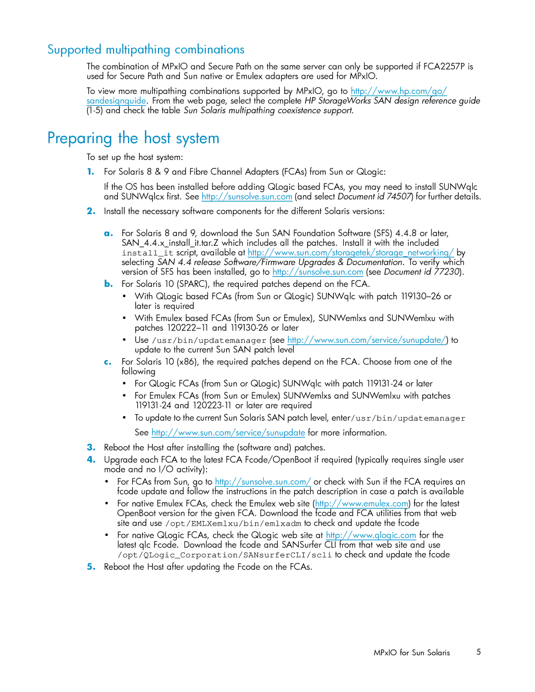 HP AA-RW7CE-TE manual Preparing the host system, Supported multipathing combinations 